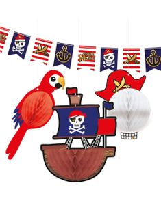 Dekosjasjonsett med Banner (4 m) & Honeycombs (25 cm)  - Piratfest