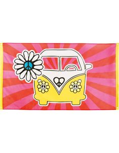 Stort Banner med Billede af Folkevogn 90x150 cm - Flower Power