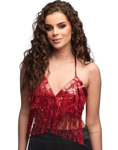 Paljetttopp med Frynser i Rød