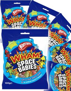 12 stk Barratt Wham Space Babies - Kæmpesurt Skumslik Med Frugtsmag - Hel Kasse 1,2 kg