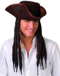 Brun Pirathat med Hår og Perler