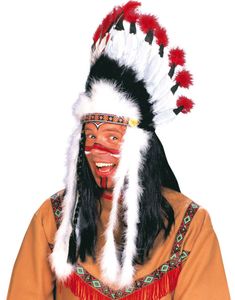 Indianer Hovedpragt med Sorte, Hvide og Røde Fjer
