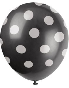 6 stk 30 cm - Sorte Balloner med Hvide Polka Dots