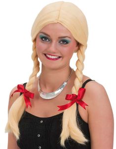 Blond Oktoberfestparyk med Rottehaler og Røde Sløjfer