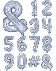 Sølvfarget Holografisk Tallballonger 0-9 - 35 cm