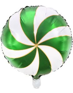 Rund Grønn og Hvit Folieballong 35 cm