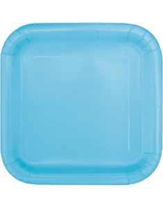 14 stk Firkantede Lyseblå Paptallerkner 22 cm