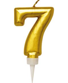 7 Tal - Guldfarvet Kagelys 11 cm