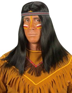 Sort Lang Indianerparyk med Pandebånd