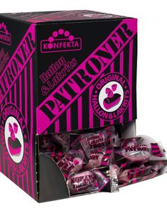 200 stk Hallon & Lakrits Patron - Sukkertøy med Bringebær og Lakrissmak - Hel Eske