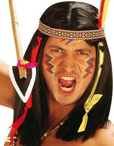 Indianerparyk til Mand i Sort med Bånd og Fjer