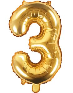 Tallet 3 - Guldfarvet 41 cm Folieballon