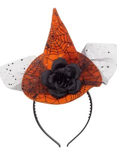 Oransje Heksehatt med Svart Spindelvev, Rose & Slør