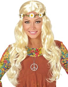 Lang Blond Hippie Paryk med Bølgefald og Pandebånd