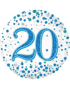 20-års Feiring - Hvit og Blå Holografisk Folieballong 45 cm