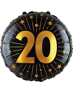 20-års Feiring - Svart og Gull Folieballong 46 cm