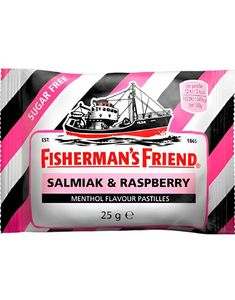 Sukkerfri Fisherman's Friend med Smak av Bringebær, Salmiak og Mentol 25 g