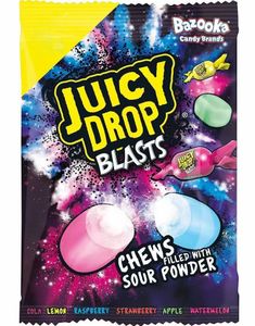 Pose med Bazooka Juicy Drop Blasts - Karameller med Surt Pulverfyll 120 gram