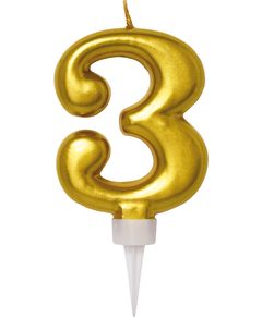 3 Tal - Guldfarvet Kagelys 11 cm