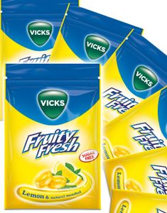 20 stk Vicks Fruity Fresh Sukkerfrie Halspastiller med Smag af Citron og Menthol - Hel Kasse 1,44 kg