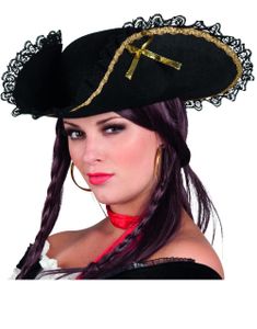 Sort Lux Pirathat med Guldfarvede Border 