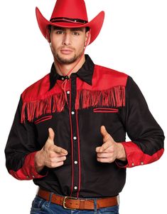 Sort og Rød Western Kostumeskjorte til Mænd