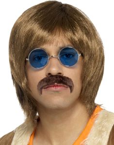 Brun Hippieparyk med Briller og Overskæg