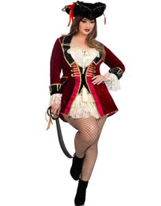 Kaptiverende Pirat Kaptein Kostyme til Dame - Store Størrelser