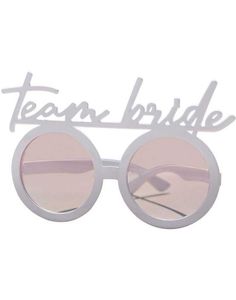 Store Hvite Runde Briller med Tekst "Team Bride" - Hen Weekend