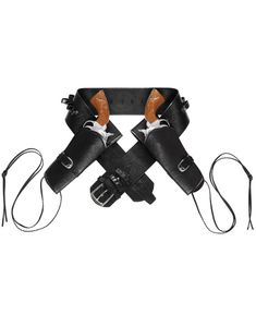 Sort Autentisk Skindimiteret Bælte med To Pistolhylstre