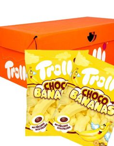 8 stk Trolli Choco Bananas - Skumbananer med Sjokoladefyll - Hel Eske 1,2 kg