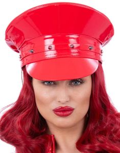 Deluxe Rød Skinnimitert Kapteinhatt med Nagler