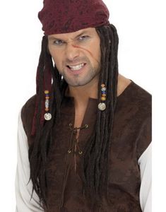 Pirat Paryk med Pandebånd & Perler - Brun