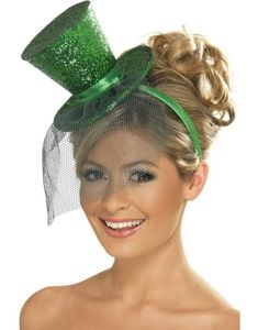 Mini Tophat med Slør - Grøn