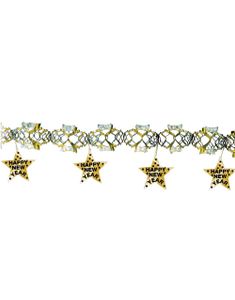 Happy New Year - Guldfarvet Holografisk Pynte Guirlander 3 Meter