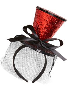 Glitrende Rød Mini Top Hat med Sløjfe og Slør