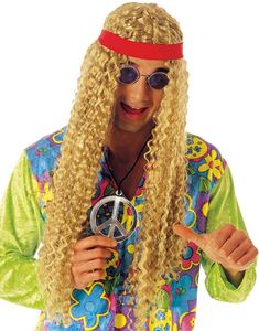 Lang Blond Hippie Paryk med Hovedbånd