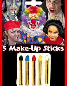 Fem stk. Farvestifter - Rød/Blå/Gul/Sort/Hvid