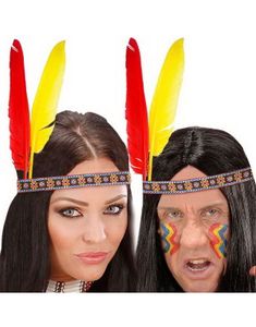 Indianer Hovedpynt med Mønstret Bånd og Fjer