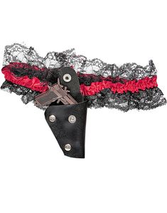 Sort og Rødt Strømpebånd med Mini-Pistol