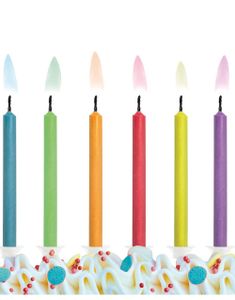 6 stk. Kagelys med Farveflamme og Stett