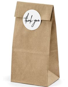 6 stk. Brune Gaveposer og Thank You-Klistermærker