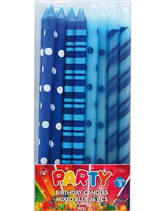 16 stk. Blå Kagelys 13 cm