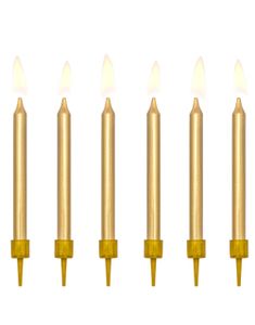 6 stk Guldfarvet Kagelys med Stilk 6 cm