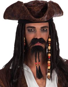 Sørøver Overskæg og Skæg med Perler