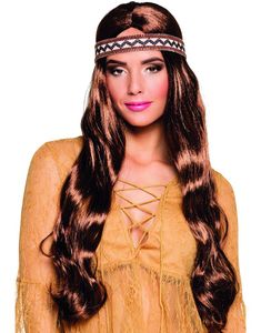 Brun Hippie/Indianer Paryk med Pandebånd