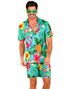 Breezy Flamingo Blå Hawaii Skjorte og Shorts