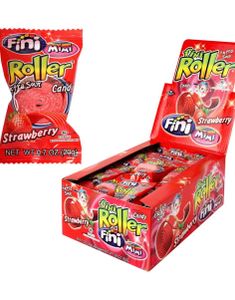 DATO PRODUKT - 40 stk Fini Strawberry Roller Fizz / Rød Vingummi - Hel Æske (31.03.2026)