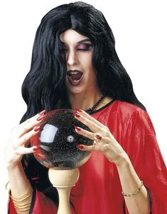 Lang Sort Hekseparyk med Bølget Hår