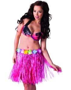 Rosa Hawaiiskørt med Blomster 45 cm